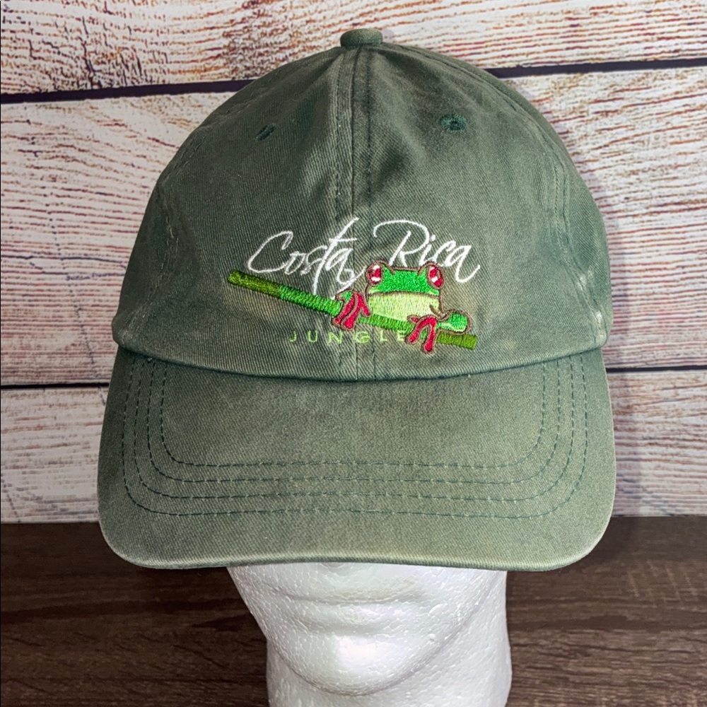 Vintage Used Green Costa Rica Jungle Morpho Dad Cap w/ Pin
